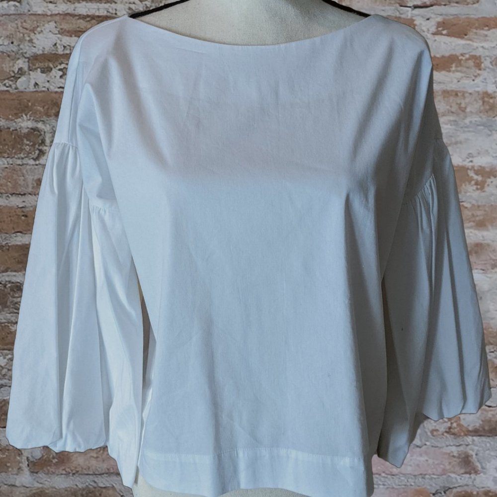 NEW BCBG Maxazria White Puff Sleeved Top - Picture 3 of 5